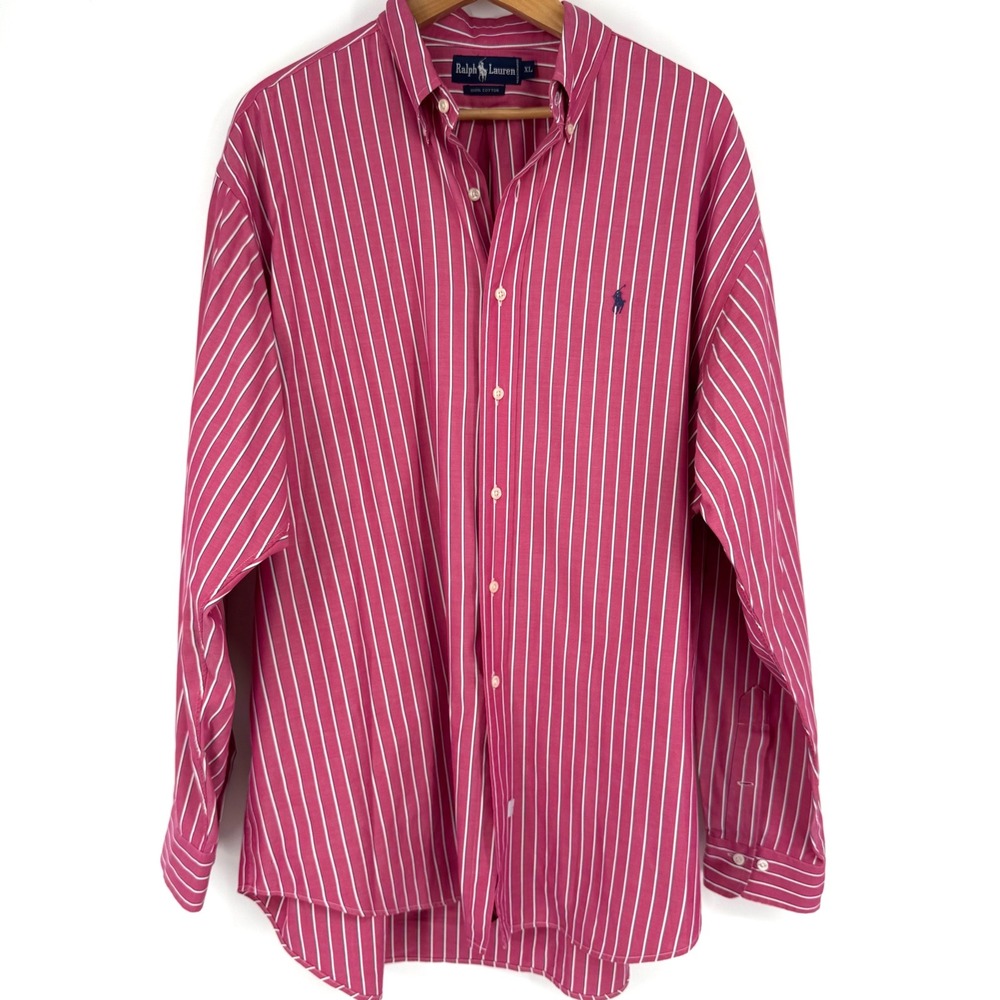 Vtg Polo Ralph Lauren Mens XL Pink White Stripes Preppy Pony 90s Academia READ